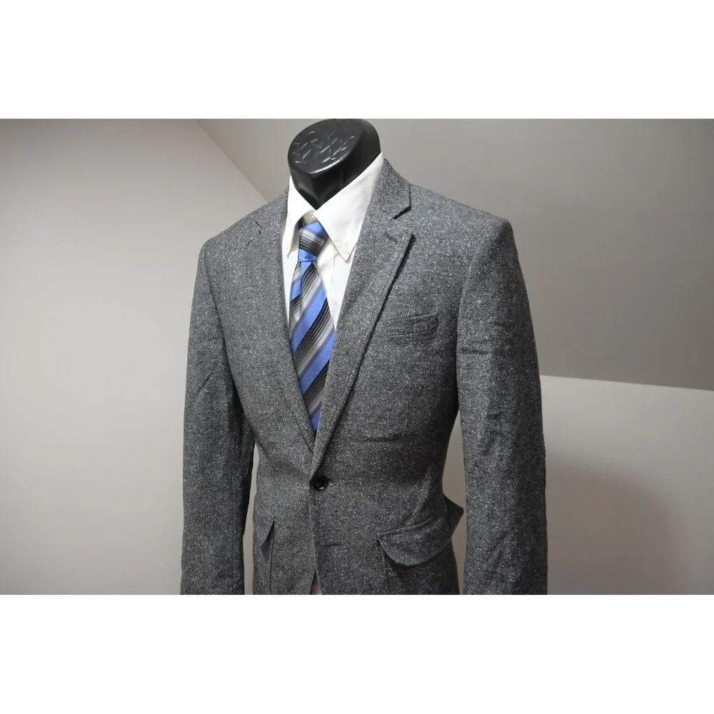 Express Blazer Men 36S Grey Textured Elbow Patches Two Button Excellent